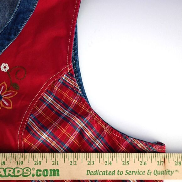 Bobbie Brooks Button Up Dress Chambray Denim Plaid Embroidered Flowers 26W/28W - Picture 7 of 8